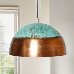 Copper Pendant Farmhouse Light Oxidized, Green Patina Copper Pendant Light, Patina Copper Dome Pendant Light Dome Copper Light - Letsgosale.com