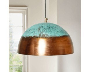 Copper Pendant Farmhouse Light Oxidized, Green Patina Copper Pendant Light, Patina Copper Dome Pendant Light Dome Copper Light - Letsgosale.com