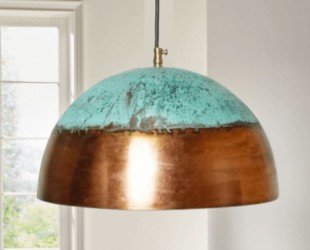 Copper Pendant Farmhouse Light Oxidized, Green Patina Copper Pendant Light, Patina Copper Dome Pendant Light Dome Copper Light - Letsgosale.com