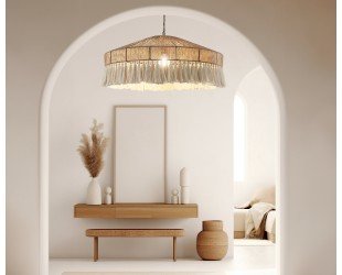 Boho Fringe Chandelier, Cotton Pendant Light, Fringe Light Fixture, Tassel Lamp Shade, Nursery Lighting, Bohemian Ceiling Light,macrame Lamp - Letsgosale.com