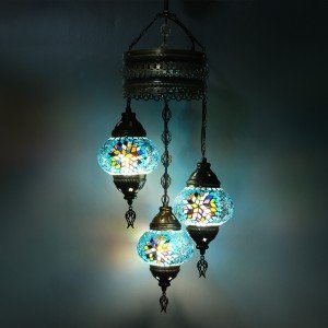 Turkish Mosaic Ceiling Lamp, 3 Globe Chandelier Lamp, Moroccan Mosaic Hanging Ceiling Lamp, Authentic Turkiye Lighting - Letsgosale.com