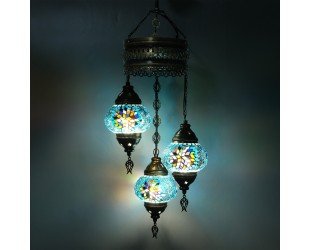 Turkish Mosaic Ceiling Lamp, 3 Globe Chandelier Lamp, Moroccan Mosaic Hanging Ceiling Lamp, Authentic Turkiye Lighting - Letsgosale.com