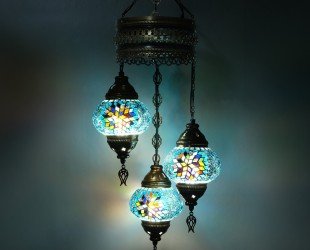 Turkish Mosaic Ceiling Lamp, 3 Globe Chandelier Lamp, Moroccan Mosaic Hanging Ceiling Lamp, Authentic Turkiye Lighting - Letsgosale.com