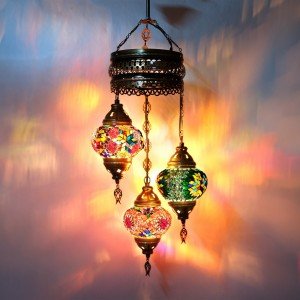 Turkish Chandeliers, Grmoonde 3 Globe Authentic Lamp, Turkish Mosaic Pendant Lamp, Moroccan Hanging Lamp, Turkish Lantern Ceiling Lighting - Letsgosale.com