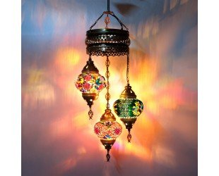 Turkish Chandeliers, Grmoonde 3 Globe Authentic Lamp, Turkish Mosaic Pendant Lamp, Moroccan Hanging Lamp, Turkish Lantern Ceiling Lighting - Letsgosale.com