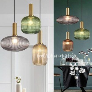 Vintage Nordic Colorful Glass Striped Pendant Light Chandelier for Dining Room Kitchen Island Bedroom Bedside Home Decor - Letsgosale.com