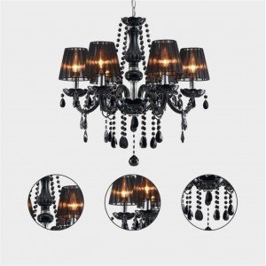 6-light Black Crystal Chandelier, Modern Pendant Ceiling Lighting Fixture, Black Shade Crystal Light for Living Room, Dinningroom&hallway - Letsgosale.com