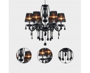 6-light Black Crystal Chandelier, Modern Pendant Ceiling Lighting Fixture, Black Shade Crystal Light for Living Room, Dinningroom&hallway - Letsgosale.com