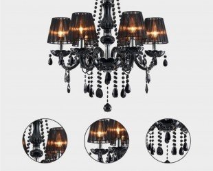 6-light Black Crystal Chandelier, Modern Pendant Ceiling Lighting Fixture, Black Shade Crystal Light for Living Room, Dinningroom&hallway - Letsgosale.com