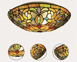 Tiffany Style Flush Mount Ceiling Lights, Semi Flush Ceiling Fixture, 3-lights Colorful Glass Shade, - Letsgosale.com