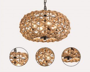 4-lights Boho Woven Coastal Chandelier, Farmhouse Hanging Light Fixture for Kitchen Island, Hemp Rope Chandelier Lighting - Letsgosale.com