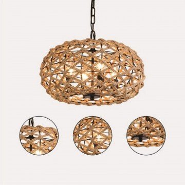4-lights Boho Woven Coastal Chandelier, Farmhouse Hanging Light Fixture for Kitchen Island, Hemp Rope Chandelier Lighting - Letsgosale.com