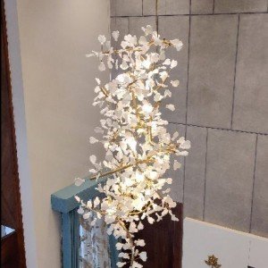 Japanese Hanging Pendent Chandelier With White Pink Cherry Blossom Shape Crystals for a Calm and Relaxing Ambience of Fairy Tales & Fantasy - Letsgosale.com
