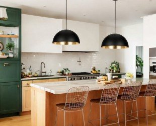 Set of 2 Dome Pendant Light Black With Brass or White Inlay, Large Black Bowl Pendant Light Lamp, Kitchen Island Farmhouse Hanging Light, - Letsgosale.com