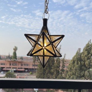 Handmade Moroccan Pendant Star Light Clear Glass and Brass Filigrain Suspension Light - Letsgosale.com