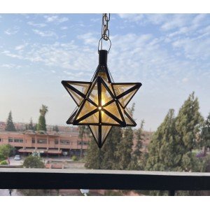 Handmade Moroccan Pendant Star Light Clear Glass and Brass Filigrain Suspension Light - Letsgosale.com