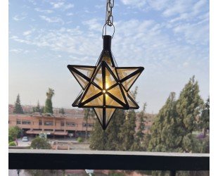 Handmade Moroccan Pendant Star Light Clear Glass and Brass Filigrain Suspension Light - Letsgosale.com