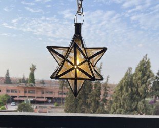 Handmade Moroccan Pendant Star Light Clear Glass and Brass Filigrain Suspension Light - Letsgosale.com