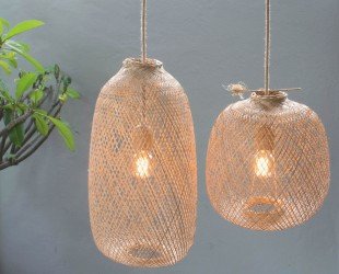 Bamboo Pendant Light Handmade Wooden Pendant Lamp Hanging Repurposed Fishing Trap Basket, Hanging Natural Woven E27 Boho Rustic Lamp World - Letsgosale.com