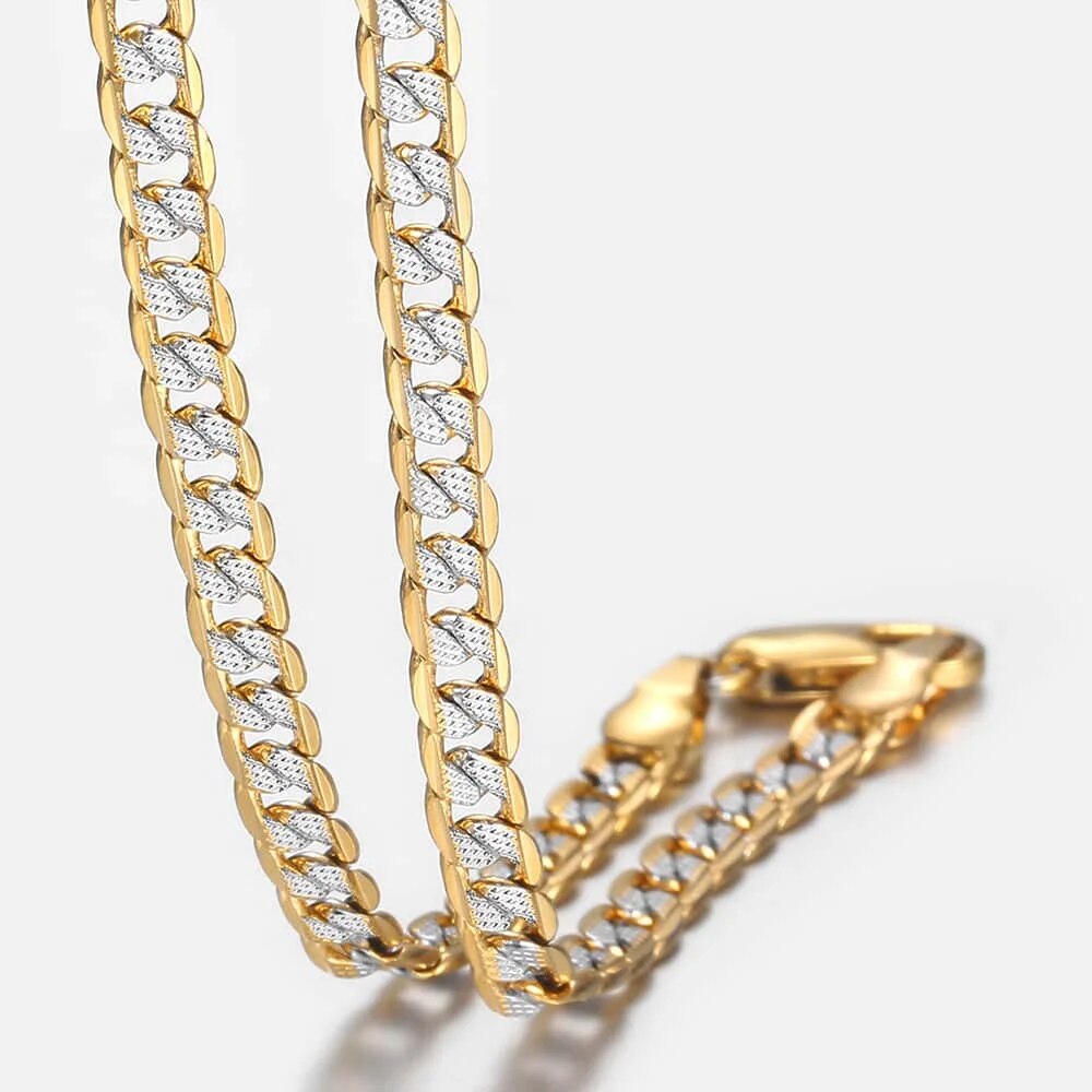 4mm-Flat-Hammered-Curb-Cuban-Necklace-Bracelet-Set-Gold-Color-Mix-Silver-Color-for-Women-Men--Jewelr